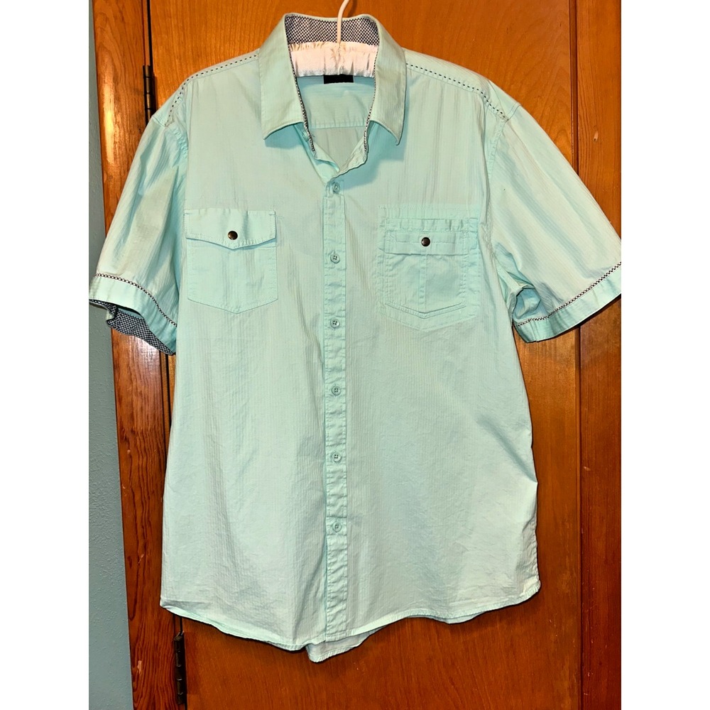 7 Diamonds Made Well Blue Short Sleeved Casual Button Down Shirt Pockets XXL‎